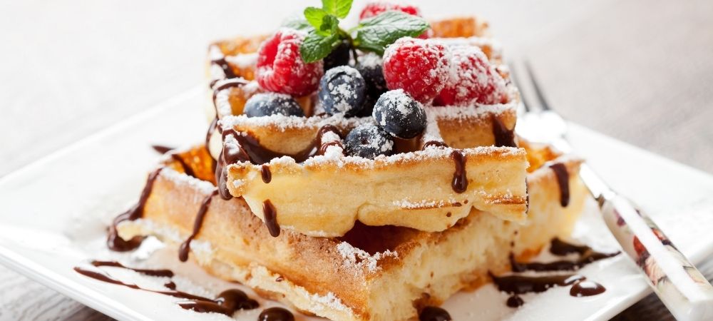 waffles with chocolate and fruits